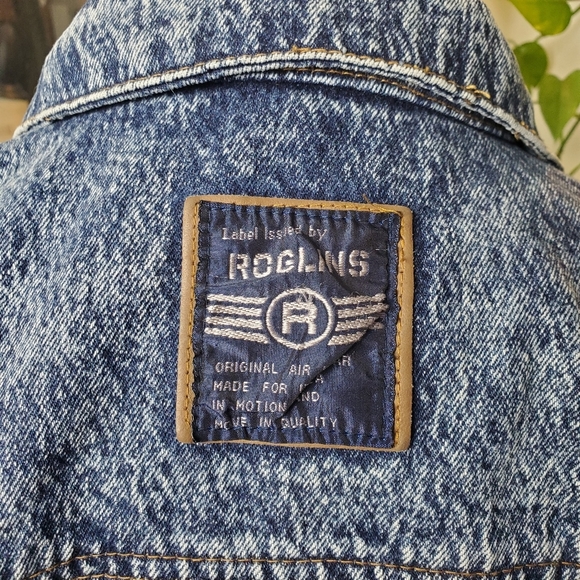 RARE  | Vintage Roglins Acid Wash Bomber Jean Jacket Glitter florals (Size M) - Picture 10 of 16